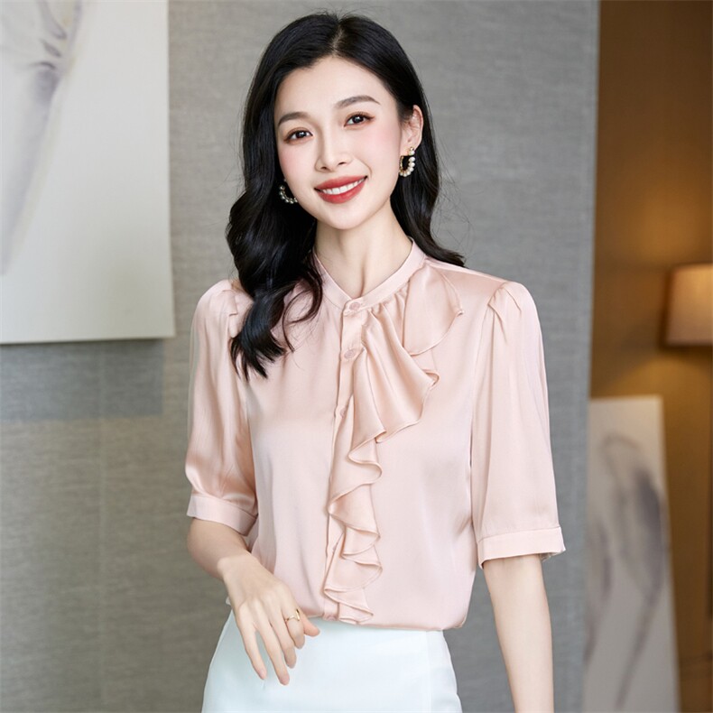 真丝衬衫女七分袖夏装2024女装年轻百搭纯色桑蚕丝温柔高阶感上衣,女装衬衫,阿舍尔精品