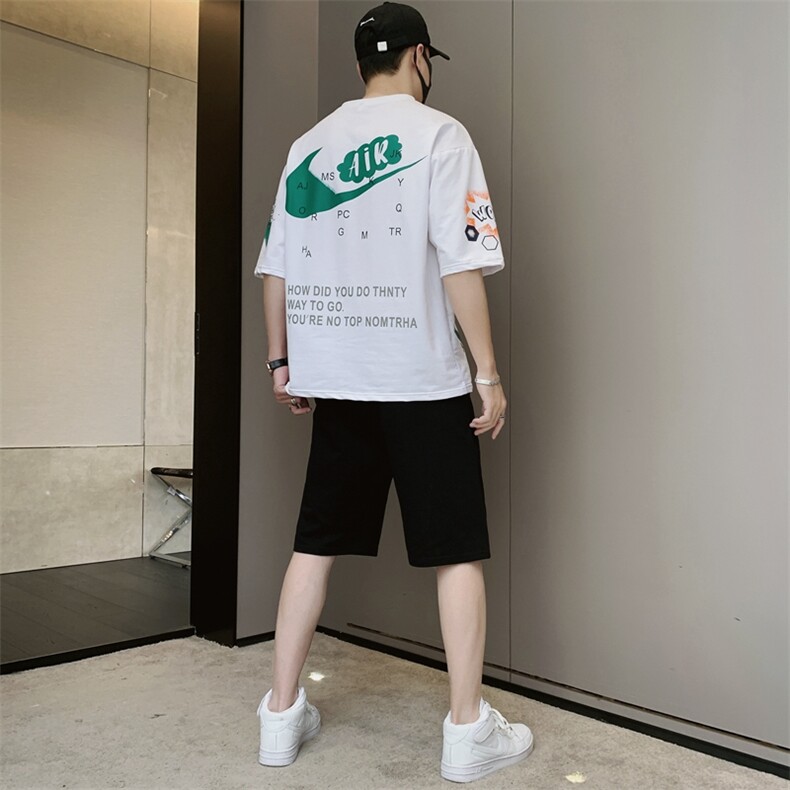 夏季新款短袖t恤男装潮流帅气宽松套装吸汗透气两件套F310P58,男装休闲套装,电商A086