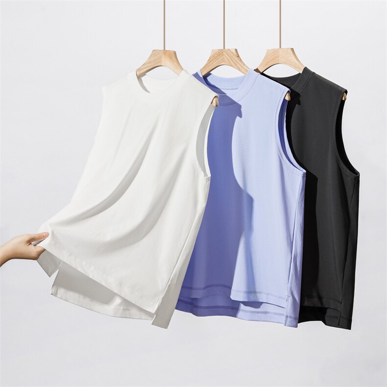 新款日系230g索罗娜无袖背心T恤女纯色宽松夏季潮牌运动休闲无袖，男装T恤，电商A110