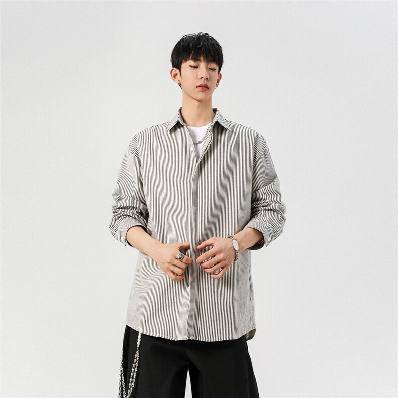 条纹衬衫夏季新款2025长袖男衬衣 CS081-P35-35%棉65%聚酯纤维图片