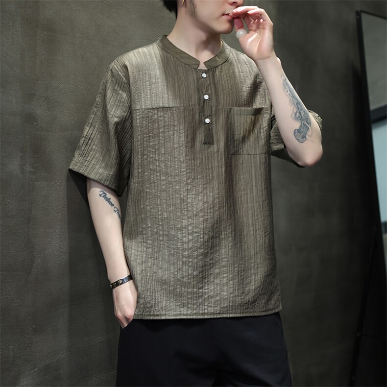 新中式提花风潮T恤短袖民族服饰刺绣时尚天丝材质T2417-P65,男装T恤,电商A227