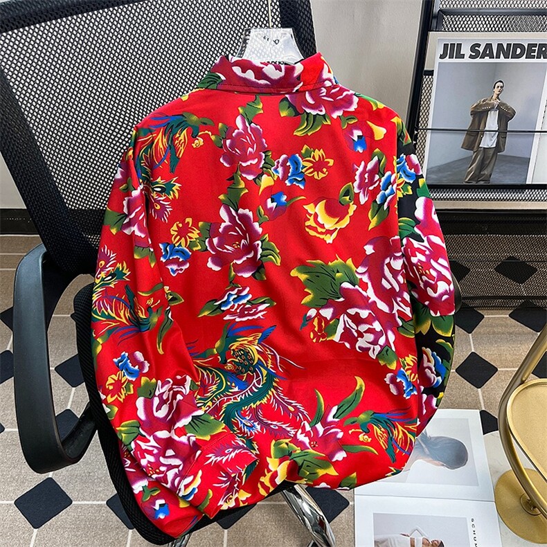 东北大花布拼接衣服衬衫男装长袖2024夏季风C515P33,男装衬衫,星座1116-2