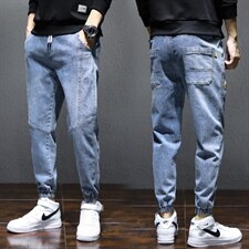 2021新款男士牛仔三色酷男腰部抽绳贴标男士休闲牛仔裤K901-P50，男装休闲裤，电商A128