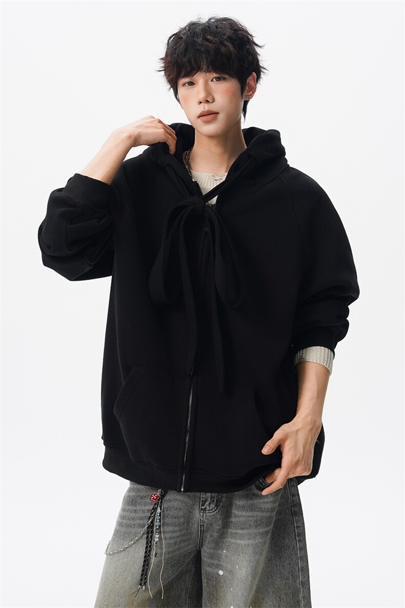 8XL-M朝牌情侣美式绑带设计连帽卫衣宽松开衫外套男女WY35P58,女装短外套,电商D206-1