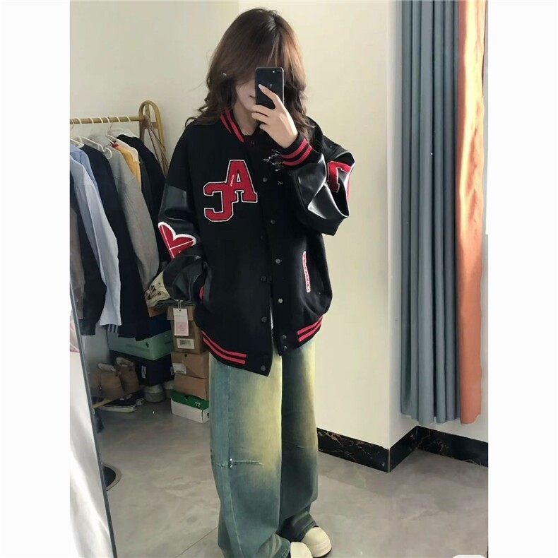 美式复古撞色棒球服外套字母新款情侣夹克潮JK766-P65图片