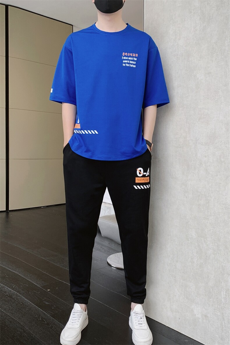 2023夏季新款短袖T恤套装运动休闲宽松潮流两件套男装F301P68,男装休闲套装,电商A086