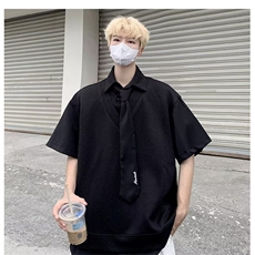 配领带假两件衬衫男士短袖韩版潮流夏季2024新款ins外套CY752-P39，男装衬衫，星座412-2