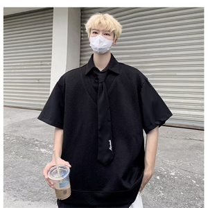 配领带假两件衬衫男士短袖韩版潮流夏季2024新款ins外套CY752-P39图片