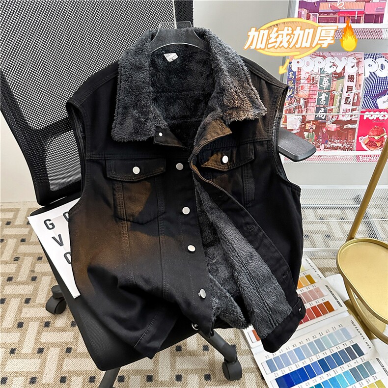 MJ2171J-p68-限价98 M-5XL加绒羊羔绒宽松大码牛仔马甲工装图片