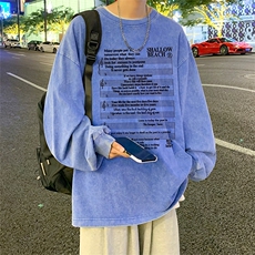 直播品质重磅纯棉美式蜡染水洗做旧潮牌宽松长袖t恤CT383特P38，男装T恤，电商A486