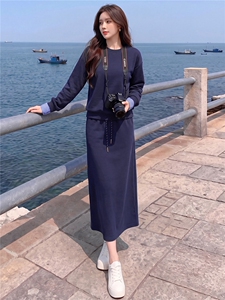 高端运动休闲套装女秋季新款宽松圆领显瘦卫衣直筒半身裙两件套潮图片