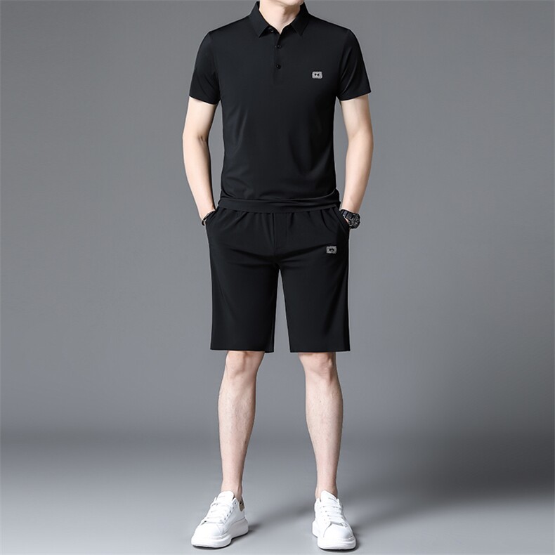 休闲宽松运动套装男士夏季薄款冰丝短袖短裤时尚百搭俩件套男潮图片