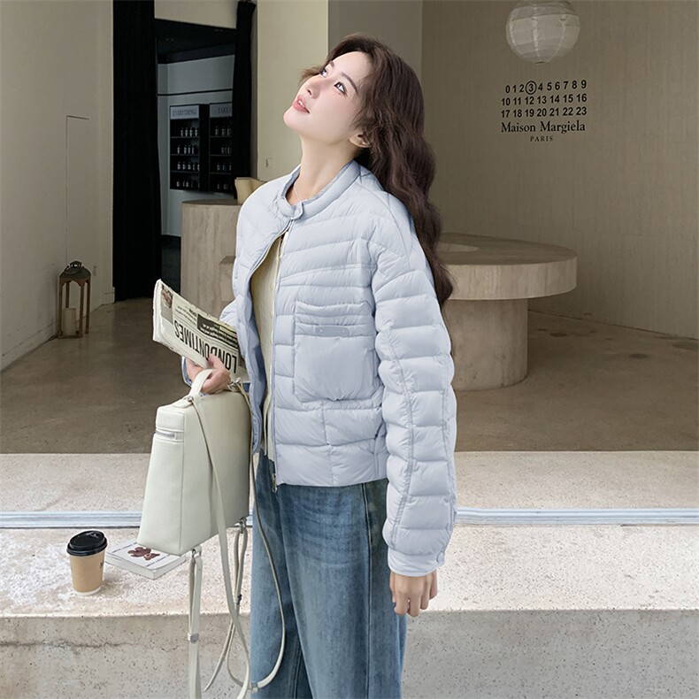 极简风休闲轻羽绒服女2025冬季新款韩系立领保暖白鸭绒百搭厚外套,女装羽绒服,玖莱伊