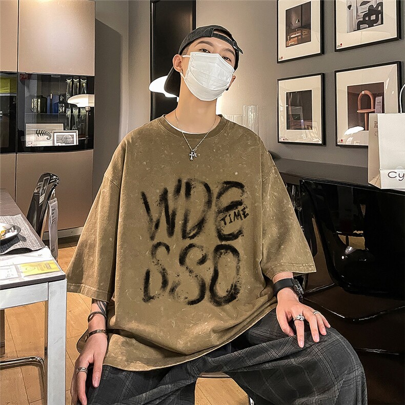 港风新款夏季宽松休闲百搭水洗复古短袖情侣T恤DT1031特批35控58,男装T恤,电商A247