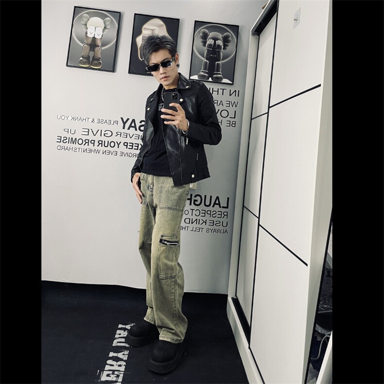 美式vibe复古铆钉牛仔裤男款高街潮牌直筒阔腿帅气KX201-P55,男装牛仔裤,星座1109-3