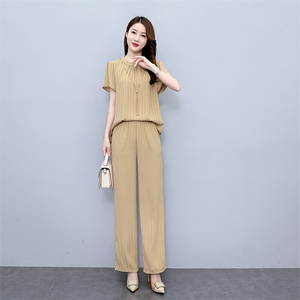 薄款冰丝套装女2025夏新款时尚大码阔腿裤洋气减龄显瘦遮肉两件套图片
