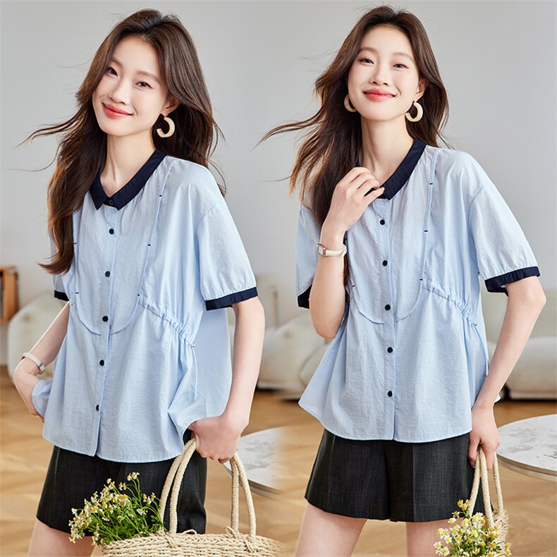 高级感白色短袖衬衫女2026夏季新款时尚宽松休闲减龄刺绣小衫上衣，女装衬衫，简韵佳