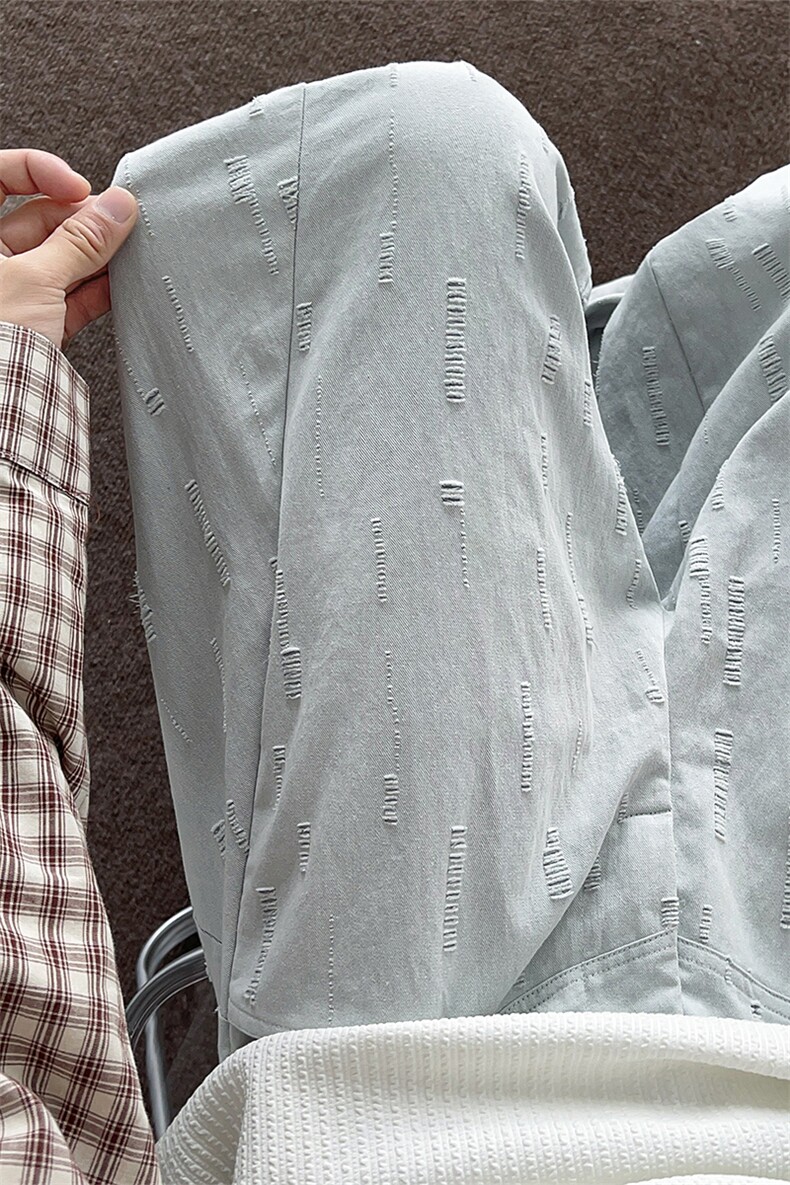春秋男士韩系设计款牛仔割洞提花重工水洗牛仔裤宽松裤子,男装牛仔裤,电商B319