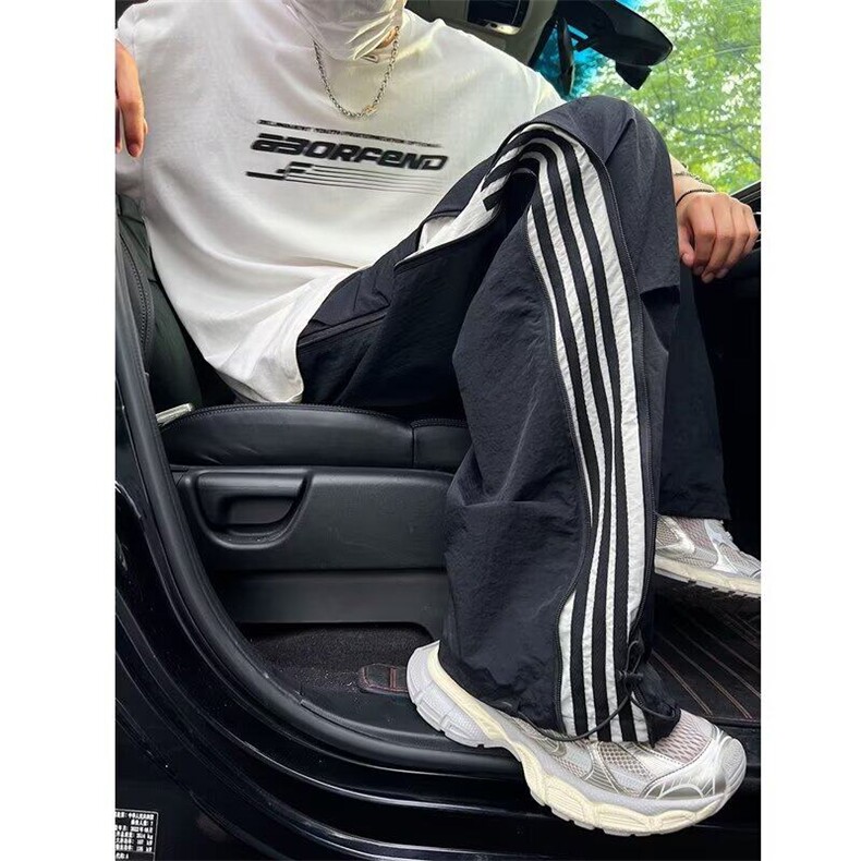 三条杠伞兵工装裤男春秋潮牌设计感拉链速干裤子美式休闲运动长裤,男装休闲裤,星座506A