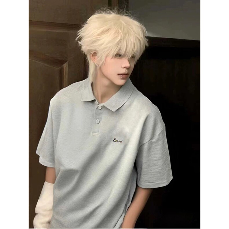 抖音得物供货现货网眼透气翻领T恤美式宽松潮牌短袖POLO衫APL11，男装T恤，电商A443