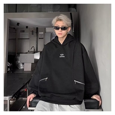 WT22连帽卫衣运动上衣外套黑色重磅美式套头宽松休闲帽衫，女装短外套，星座308A-1（原309B-1）