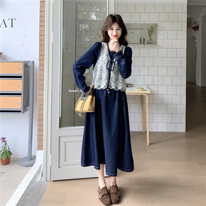 法式牛仔两件套连衣裙2026春季新款女装套装2C227/6601/P165K268,女装套装/套裙,2C227