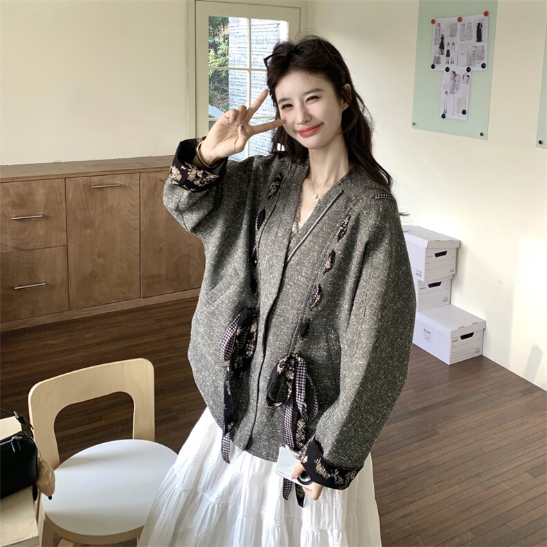 26春装新款松弛感灰色飘带外套9013P175K288,女装短外套,2C236
