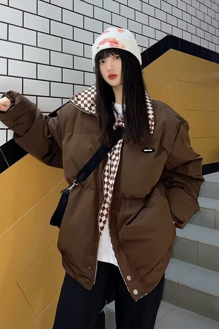 2025羽绒棉服冬季森系新款宽松潮外套棉衣女韩版面包服棋盘格,男装棉衣,星座218-8