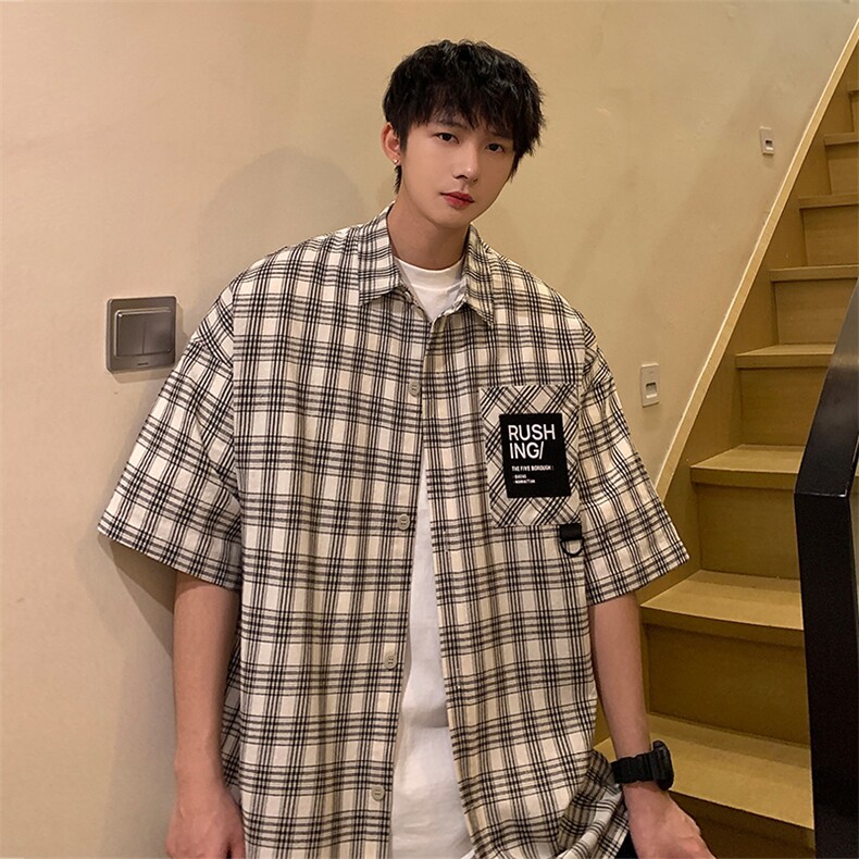 夏季条纹五分袖衬衫男修身款半袖衬衣A409-1,男装衬衫,电商A409-1