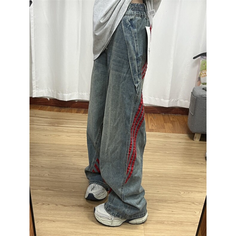 【网图有货】三条杠条纹牛仔裤男宽松直筒裤子G8512CC-特P55,男装牛仔裤,星座1007（原301D）