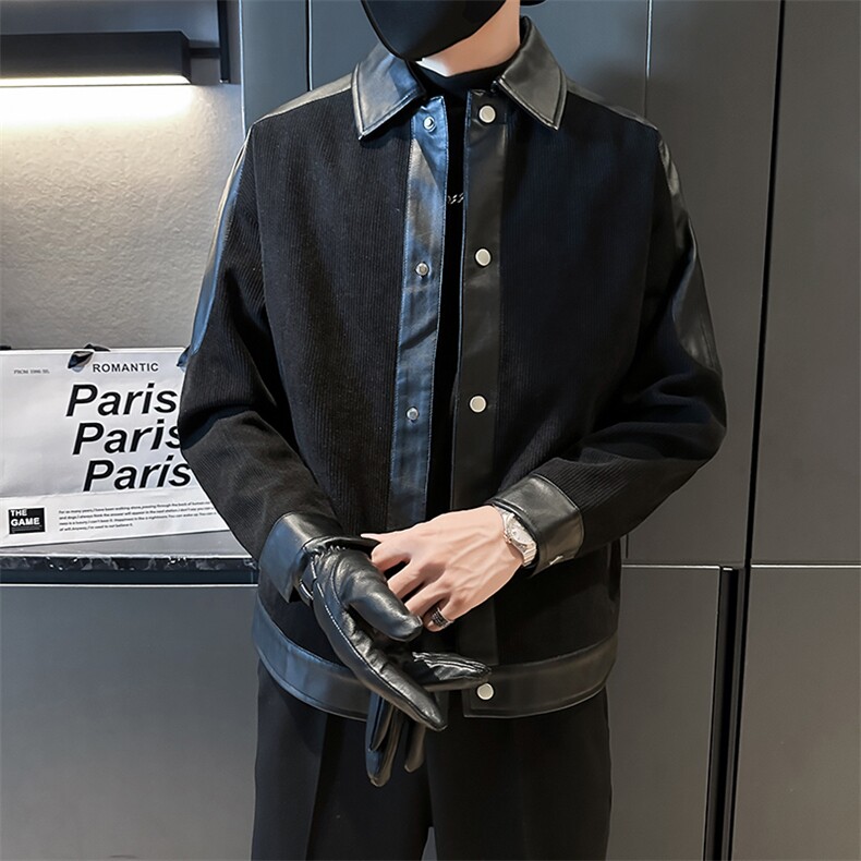 男轻熟小伙店主新款灯芯绒拼皮宽松夹克外套A236-JK-5061-P115,男装夹克,电商A236
