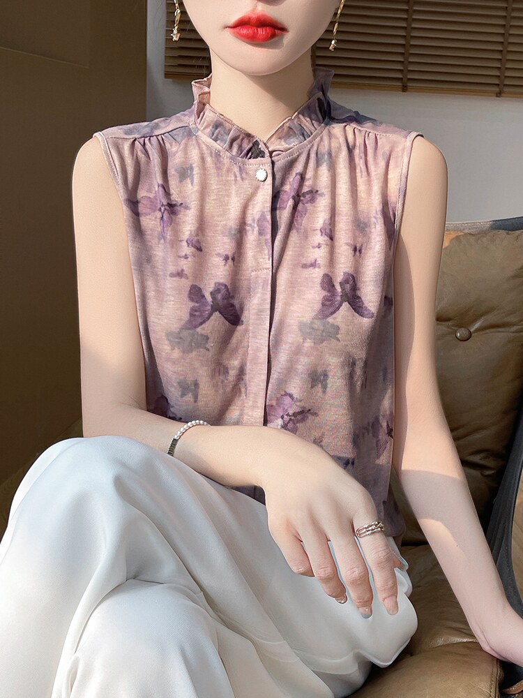 夏季轻薄开衫薄款无袖宽松女针织衫半高圆领,针织衫/毛衣,绒宛羊绒