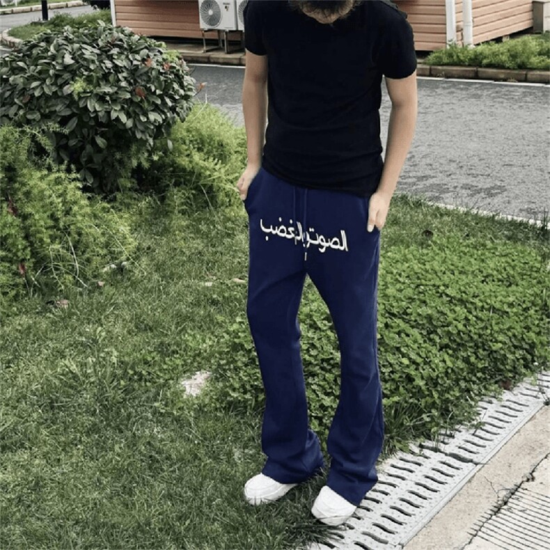 美式高街潮牌男女运动休闲裤直筒宽松慵懒显瘦印花休闲卫裤子图片