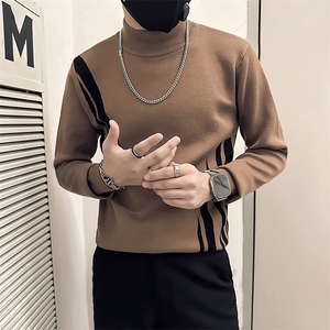 社会小伙痞帅修身男拼色套头毛衣社会小伙店主风301C-M38P78控108图片