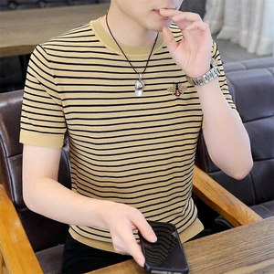 7939-P55夏季休闲时尚短袖毛衣男打底衫欧货潮牌针织衫