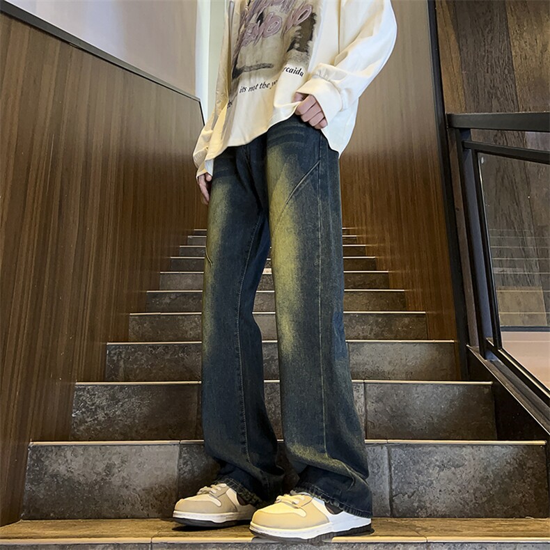 美式ins高街hiphop微喇重工艺水洗复古蓝牛仔裤货号K2322-1P60,男装牛仔裤,电商A063