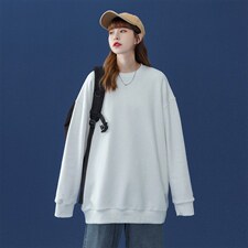 库存充足~休闲圆领男女打底衫纯色情侣卫衣宽松上衣 NQ545TP25图片