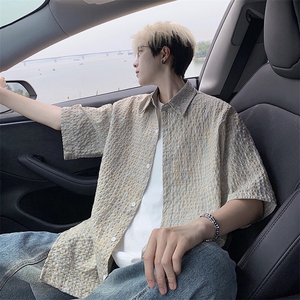 B221 美式ins高街宽松薄款泡泡格短袖衬衫SY2548-特P35控59图片