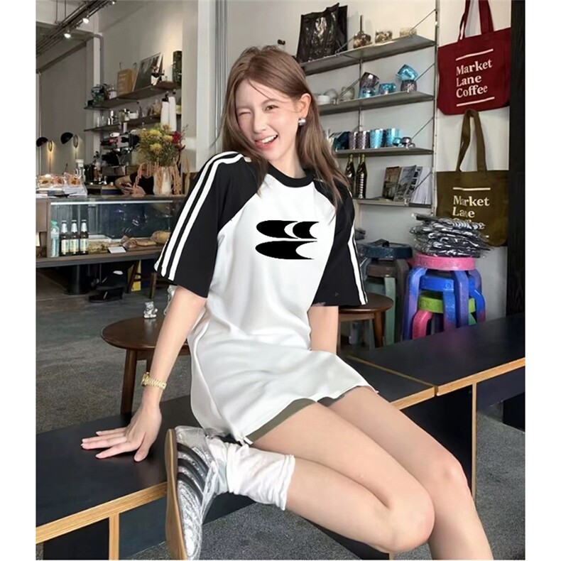 抖音得物品质二开240克宽松纯棉美式潮牌插肩三杠织带短袖T恤,男装T恤,电商A486