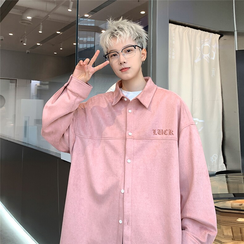 24新款港风麂皮绒字母印花时尚长袖衬衫A247-S8706P55控78,男装衬衫,电商A247