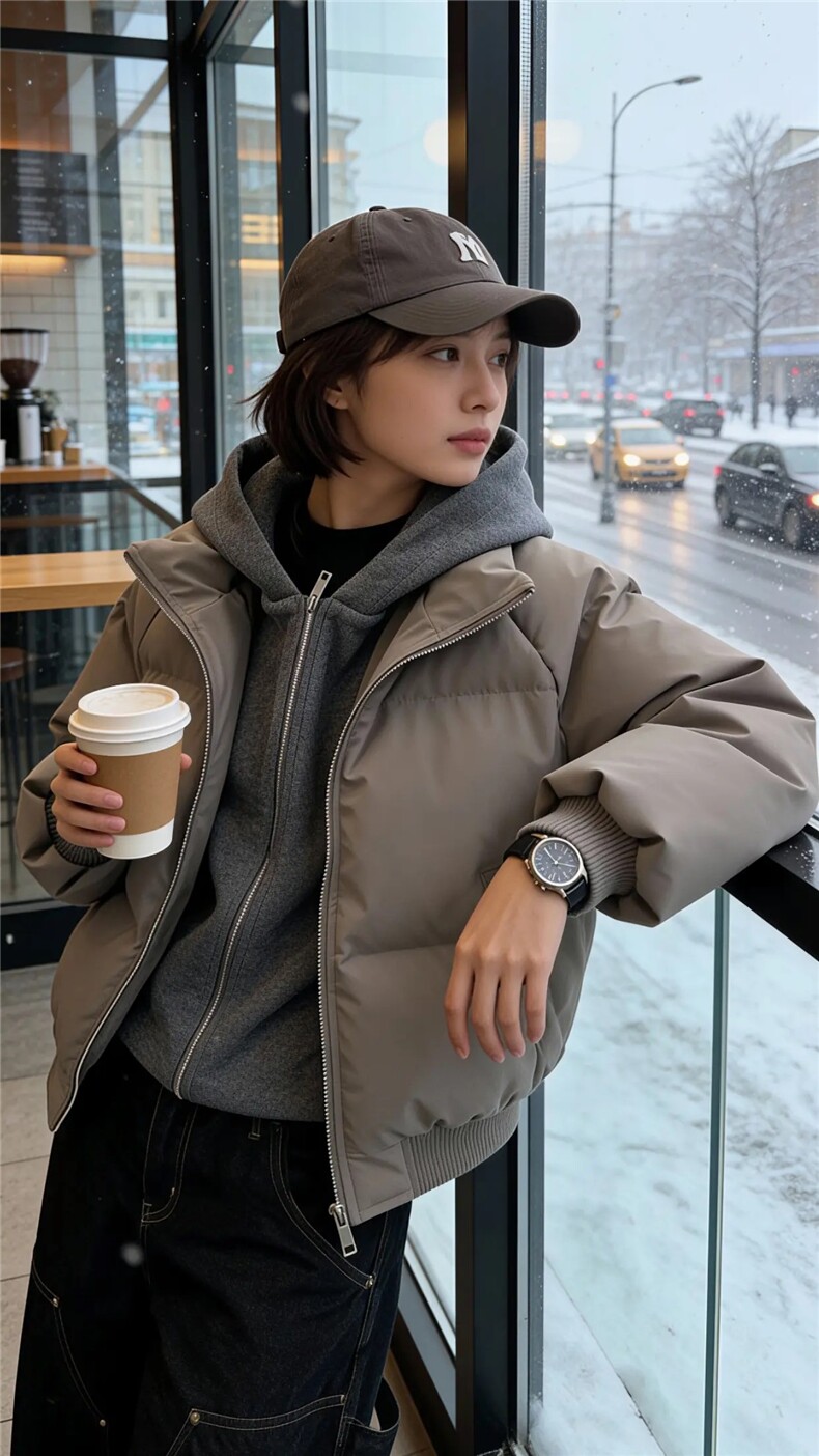 网图美式假两件pu皮短款棉服男款冬季加厚工装棉袄连帽外套特P85,男装皮衣,电商C306-1