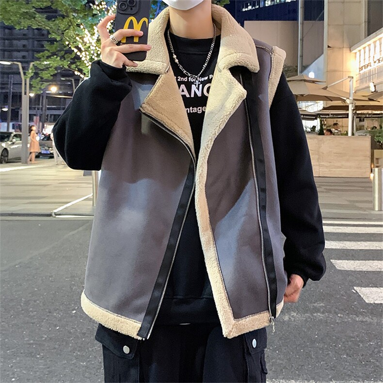 翻领日系坎肩皮衣马甲加绒加厚男女冬季宽松休闲外套D011-P88,男装皮衣,星座717