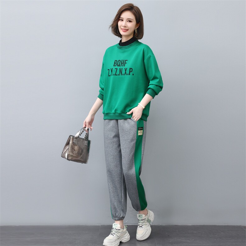 2022冬季新款时尚刺绣加绒休闲套装女宽松显瘦保暖两件套,女装套装/套裙,依恋蒂丝