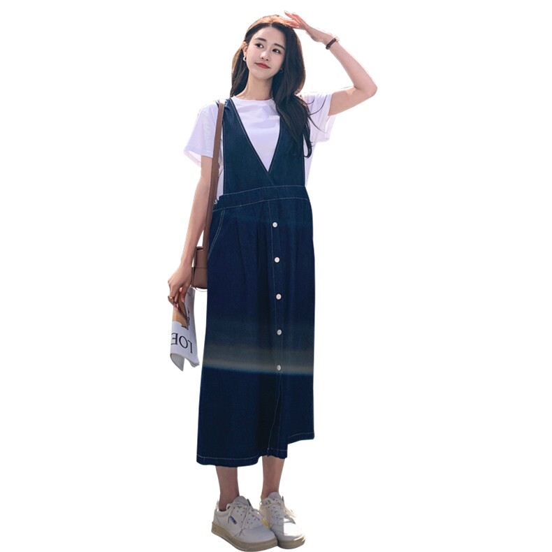 【现货】T恤牛仔连衣裙复古设计感两件套8821款P115K165,女装连衣裙,2C316
