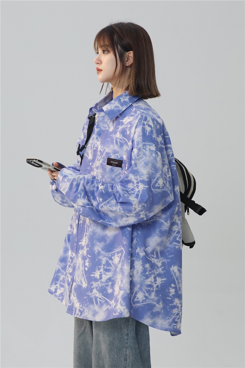XZ-230-1CS238新中性风简约宽松百搭水墨扎染休闲长袖衬衫P50控68,男装衬衫,星座230-1