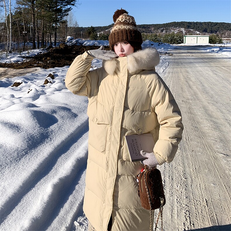 （现货！）长款连帽狐狸毛领宽松阔版加厚保暖羽绒服女，女装羽绒服，衣秀之家