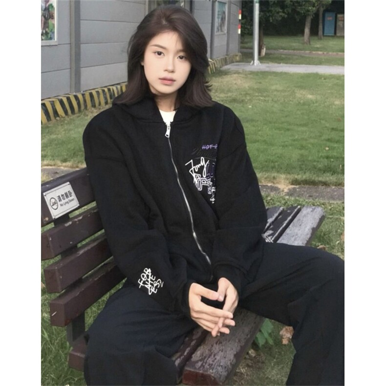 美式连帽卫衣男女秋冬季2025宽松慵懒风开衫外套潮W8025,女装短外套,星座1116A（原606A-3）