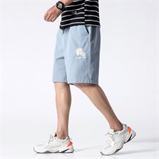 日系男士宽松休闲雏菊刺绣五分裤情侣直筒运动裤C305A，男装休闲裤，电商C305A