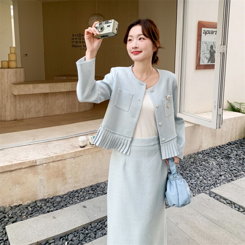 -2026年春季法式优雅压褶拼接两件套套裙女温柔风气质穿搭,女装套装/套裙,1D102-1