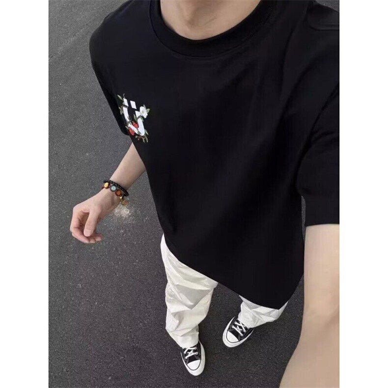 复古花卉刺绣印花短袖T恤男女2025新款嘻哈宽松短袖T恤TS05,男装T恤,星座1116A（原606A-3）